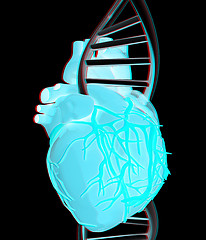 Image showing DNA and heart. 3d illustration. Anaglyph. View with red/cyan gla