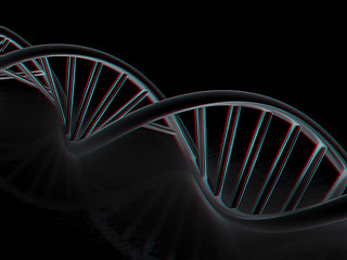 Image showing DNA structure model. 3d illustration. Anaglyph. View with red/cy