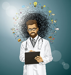 Image showing Vector Hipster Doctor Man With Clipboard