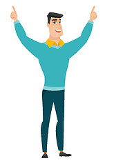 Image showing Businessman standing with raised arms up.