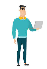 Image showing Business man using laptop vector illustration.