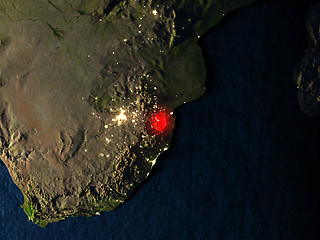 Image showing Swaziland in red from space at night