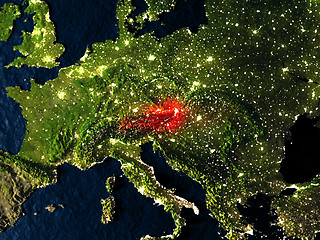 Image showing Austria in red from space at night