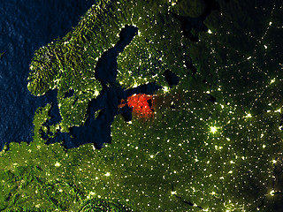 Image showing Estonia in red from space at night