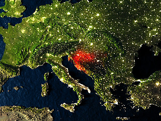 Image showing Croatia in red from space at night