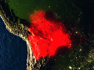 Image showing Bolivia in red from space at night