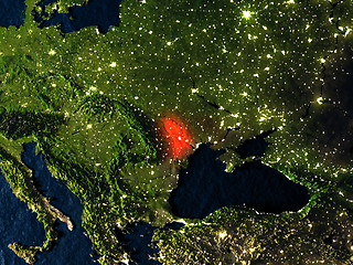 Image showing Moldova in red from space at night