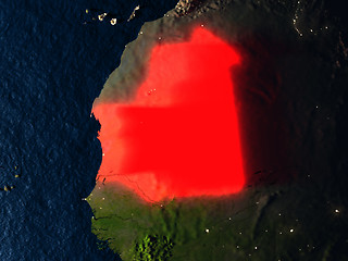 Image showing Mauritania in red from space at night