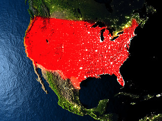 Image showing USA in red from space at night