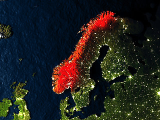 Image showing Norway in red from space at night