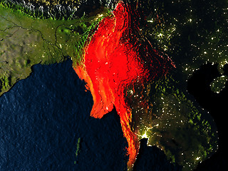 Image showing Myanmar in red from space at night