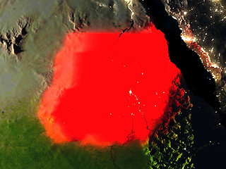 Image showing Sudan in red from space at night