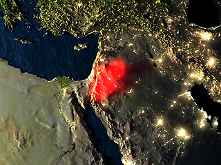 Image showing Jordan in red from space at night