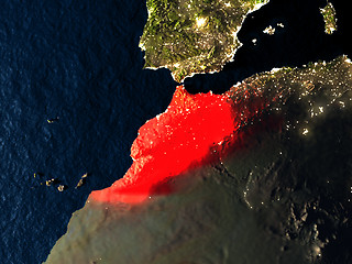 Image showing Morocco in red from space at night