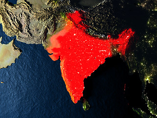 Image showing India in red from space at night