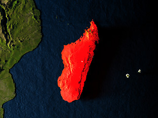 Image showing Madagascar in red from space at night