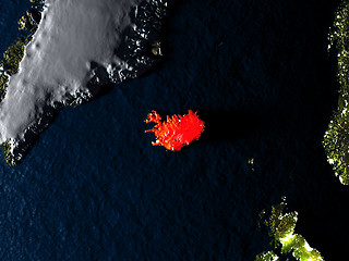 Image showing Iceland in red from space at night