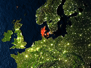 Image showing Denmark in red from space at night