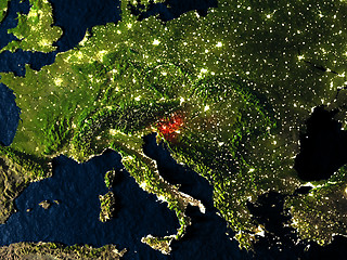 Image showing Slovenia in red from space at night