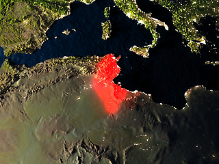 Image showing Tunisia in red from space at night
