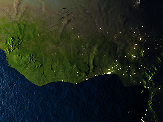 Image showing Ghana in red from space at night