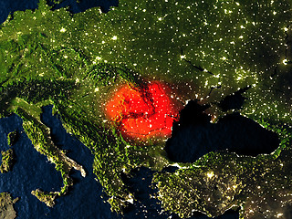 Image showing Romania in red from space at night