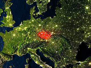 Image showing Czech republic in red from space at night