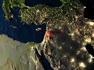 Image showing Lebanon in red from space at night