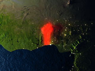Image showing Benin in red from space at night