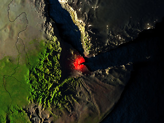 Image showing Djibouti in red from space at night