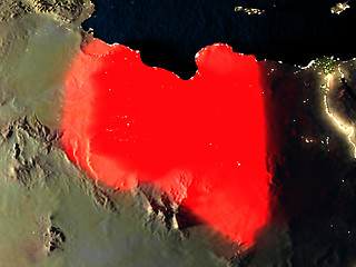 Image showing Libya in red from space at night