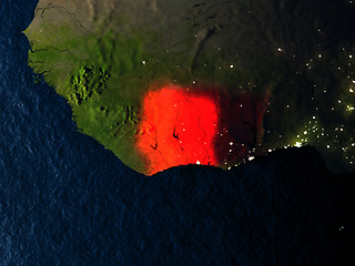 Image showing Ivory Coast in red from space at night