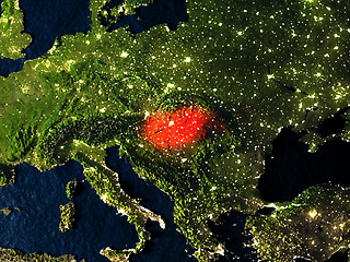 Image showing Hungary in red from space at night