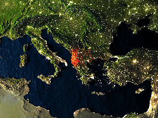 Image showing Albania in red from space at night