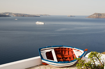 Image showing old fishing boat caldera oia santorini