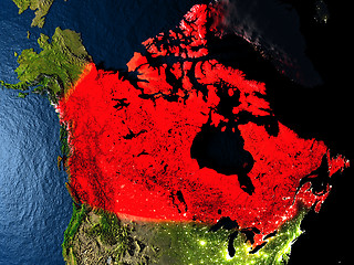 Image showing Canada in red from space at night