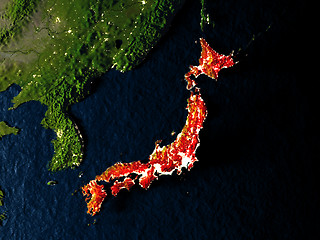 Image showing Japan in red from space at night