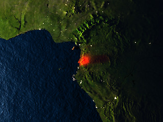 Image showing Equatorial Guinea in red from space at night