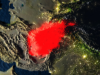 Image showing Afghanistan in red from space at night