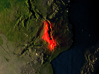 Image showing Malawi in red from space at night