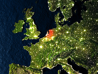 Image showing Netherlands in red from space at night