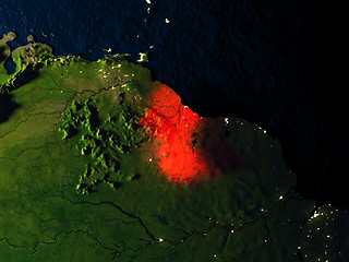 Image showing Guyana in red from space at night