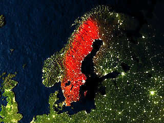 Image showing Sweden in red from space at night