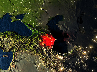 Image showing Azerbaijan in red from space at night