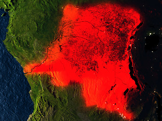 Image showing Democratic Republic of Congo in red from space at night