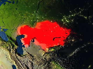 Image showing Kazakhstan in red from space at night