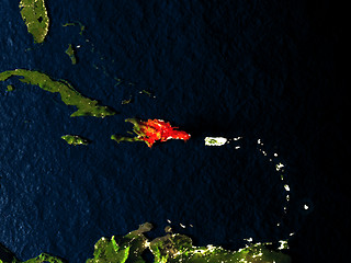 Image showing Dominican Republic in red from space at night