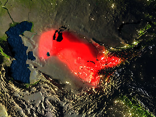 Image showing Uzbekistan in red from space at night