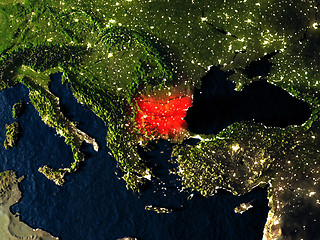 Image showing Bulgaria in red from space at night