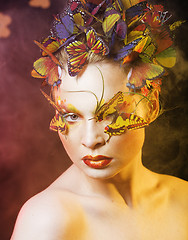 Image showing woman with summer creative make up like fairy butterfly closeup 